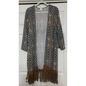 Pink Coconut Long Line Western Southwestern Cardigan Duster W Fringe XXXL (S19)